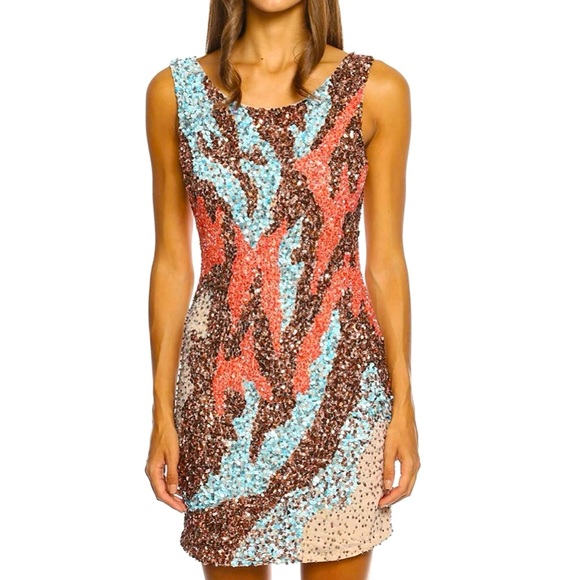 NWT Gorgeous Marciano Multicolor Sequin Dress - Picture 4 of 10